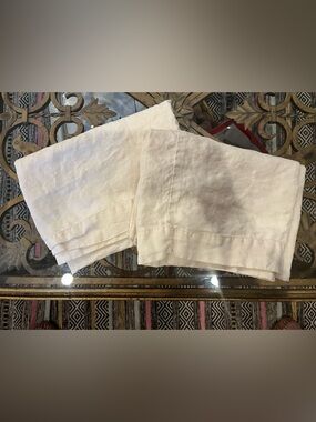 Pair Of West Elm Standard Sz Flax Tan Beige 100% Linen Pillowcases VGUC